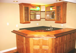 Cherry bar and back cabinets