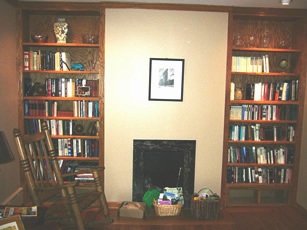 Recessed red oak bookcases