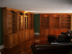Cherry bookcase units with gun cabinet